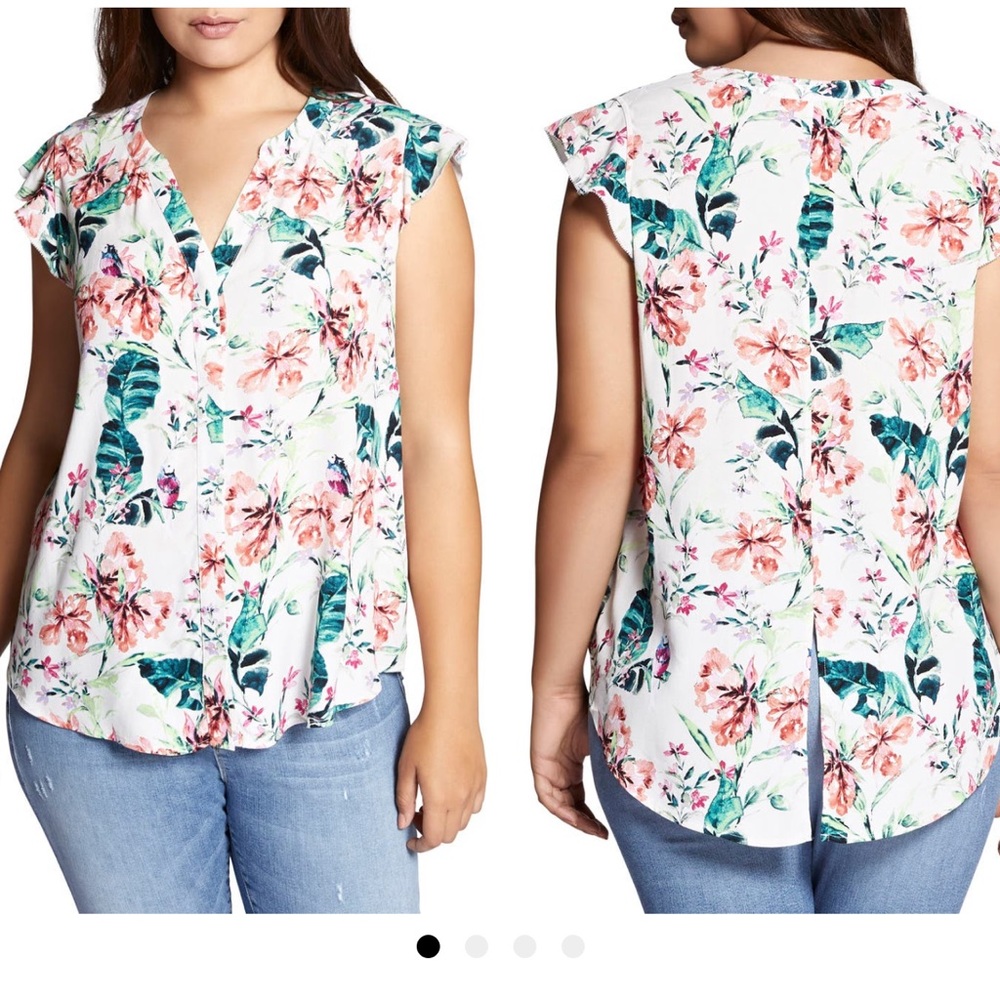 NWOT-NEVER WORN! Floral print ruffle top in paradise
